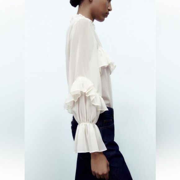 Zara semi sheer ruffle blouse - Picture 7 of 10